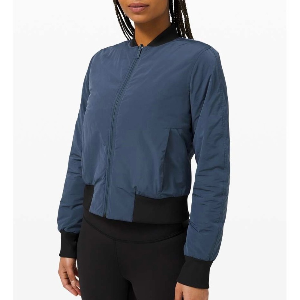 Lululemon‎ Bomber Jacket Non-Stop Reversible Iron Blue Black Size 2